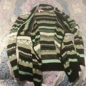 Aquamarine, grey, black and white sweater